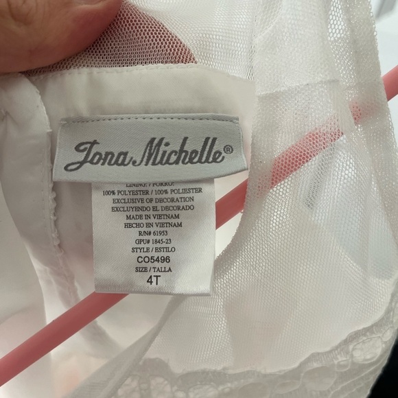 Jona Michelle Girls White Lace Dress 4T Flower Girl Summer - Picture 3 of 6